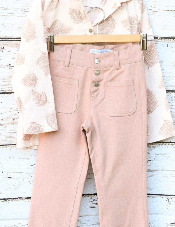 Pantalon vuelta rosa sarga lycra