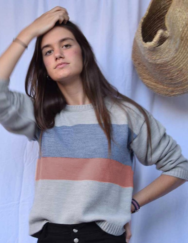 Jersey cenefa tricolor gris