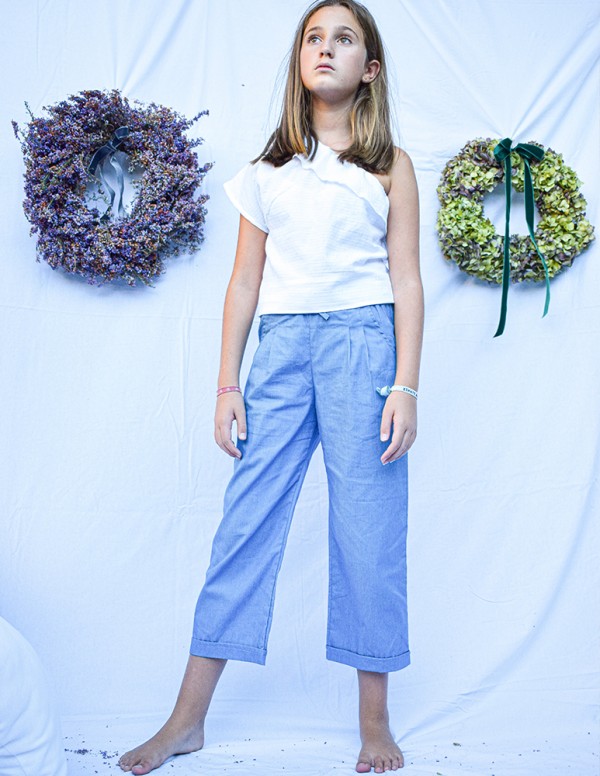 Pantalón tencel vichy azul