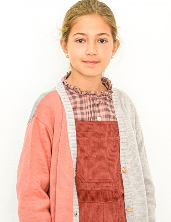 Chaqueta bicolor de punto  coral/gris