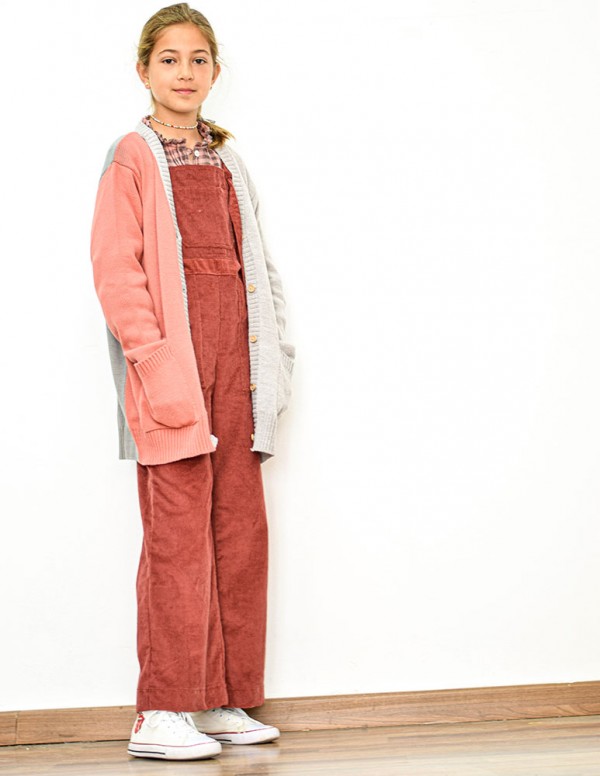 Chaqueta bicolor de punto  coral/gris