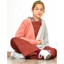 Chaqueta bicolor de punto  coral/gris