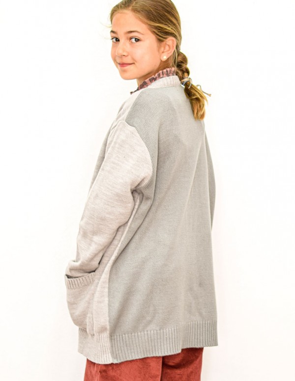 Chaqueta bicolor de punto  coral/gris 2