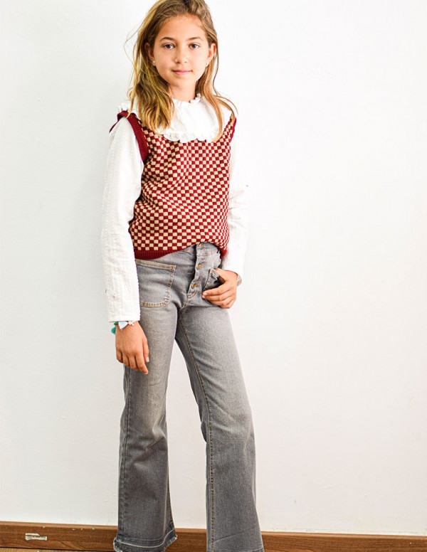 Chaleco geometrico de punto junior burdeos/beige 2