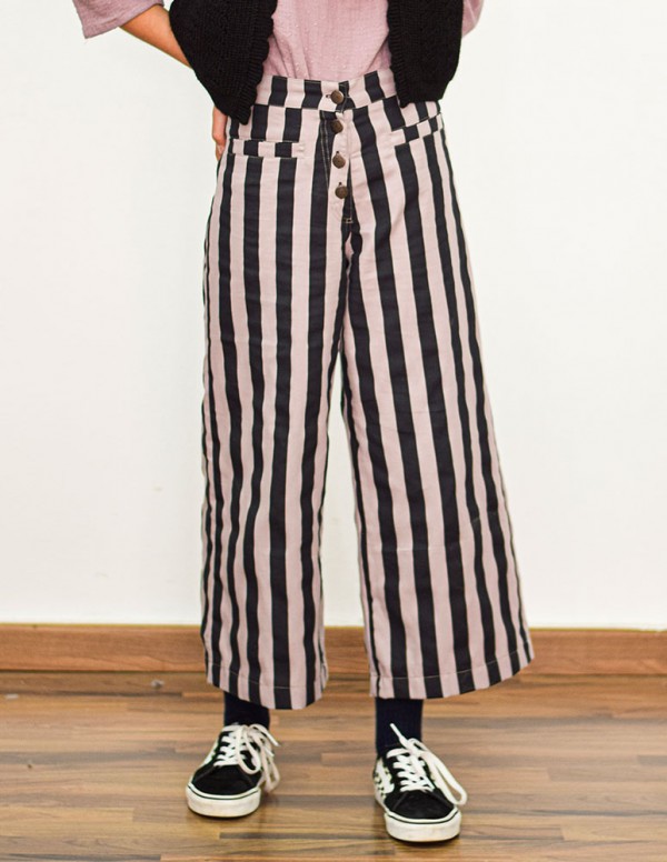 Pantalon rayas malva