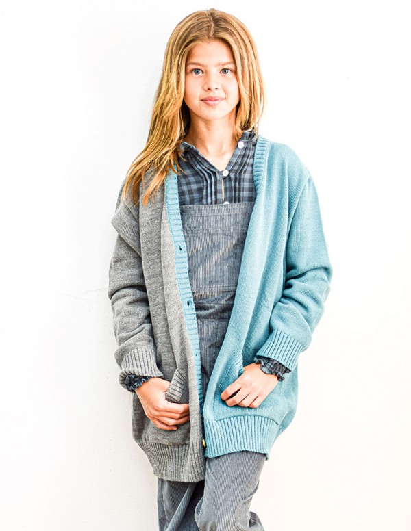 Chaqueta bicolor de punto  turquesa/gris