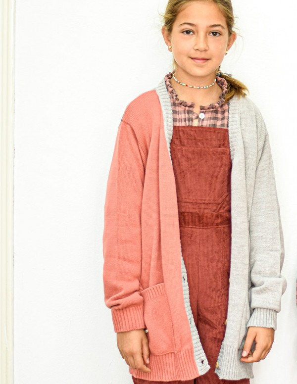 Chaqueta bicolor de punto  coral/gris