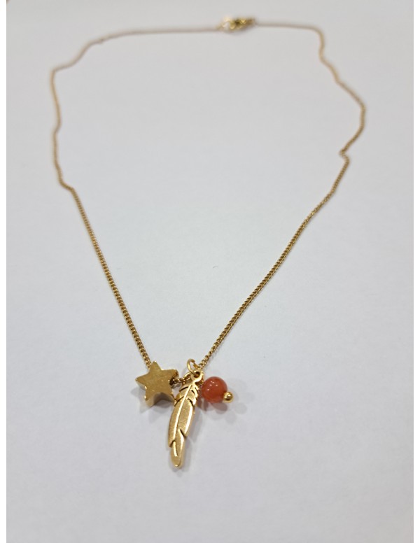 COLGANTE PLUMA Y ESTRELLA PIEDRA EN TONOS NARANJAS 2