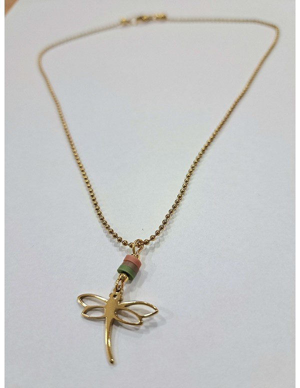COLGANTE DORADO LIBÉLULA CUENTAS TONOS ROSAS 2