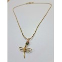 COLGANTE DORADO LIBÉLULA CUENTAS TONOS ROSAS