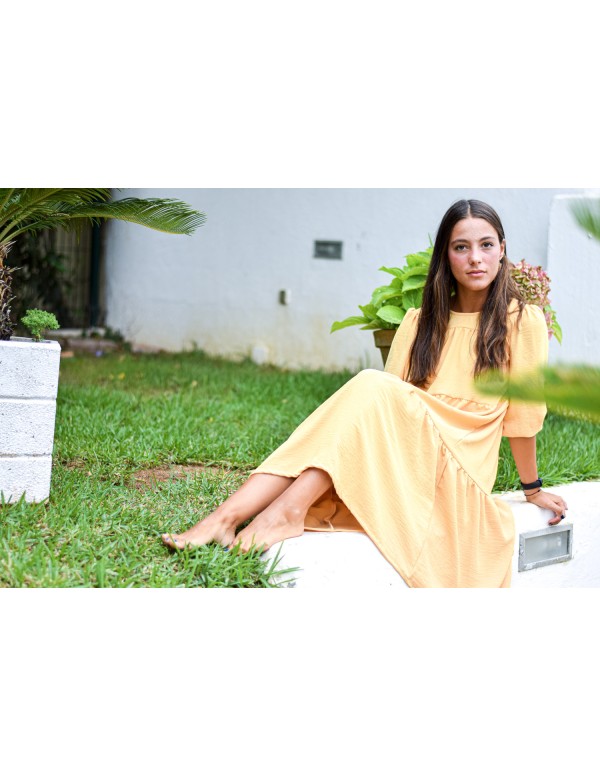 Vestido liso mostaza