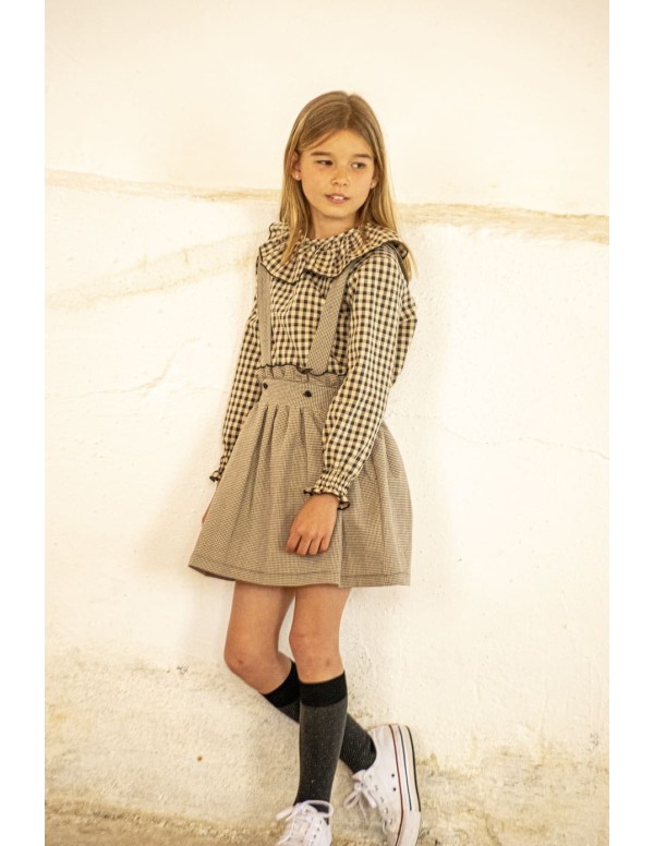 Blusa Volante Vichy Beige| Dimelo Hilando AW23/24