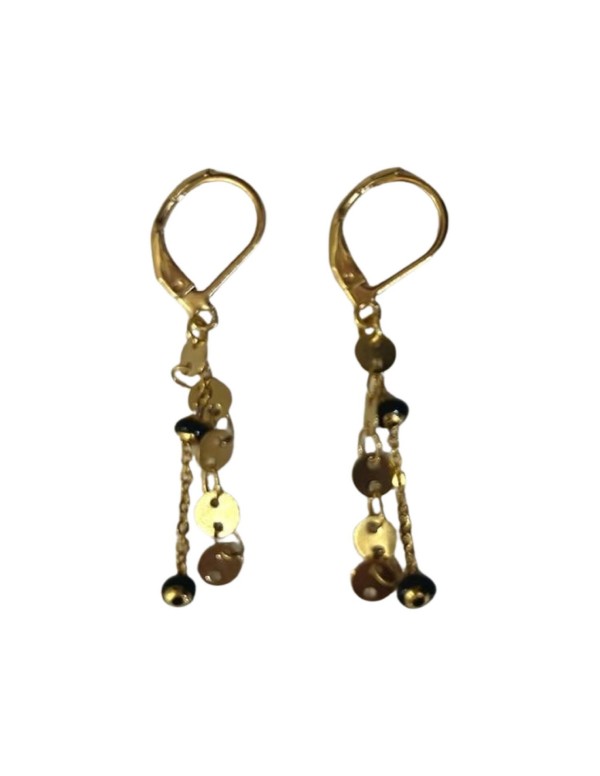 PENDIENTES ESLABONES DORADOS Y ABALORIOS NEGROS