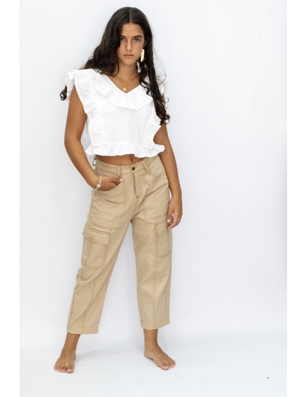 Pantalón jean Cargo beige | Moda chicas | Dímelo Hilando