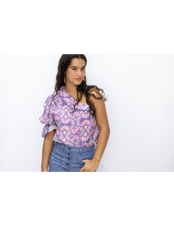 TOP ASIMETRICO CADENAS AZUL