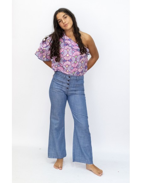 TOP ASIMETRICO CADENAS AZUL