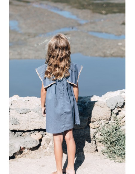 VESTIDO LINO CONTRASTE AZUL