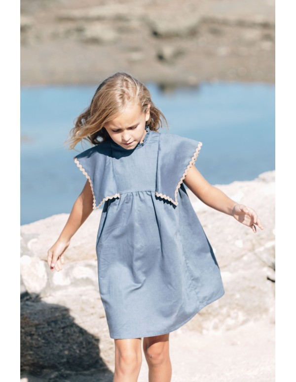VESTIDO LINO CONTRASTE AZUL