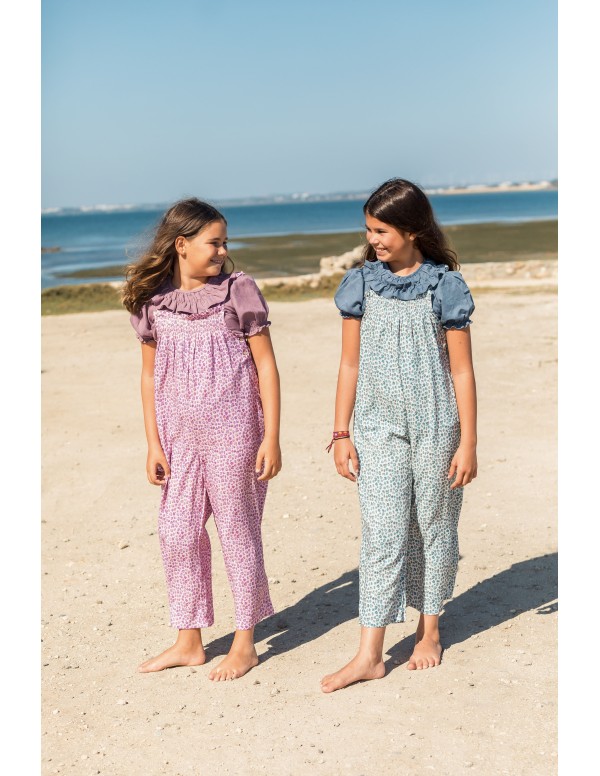 BLUSA VOLANTE CON GOMA AZUL