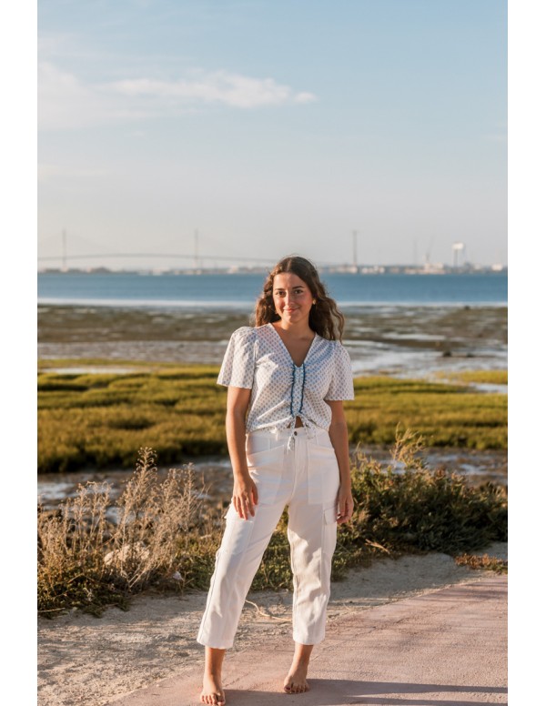 PANTALON JEAN CARGO BLANCO