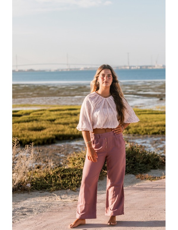 PANTALON LINO LISO ROSA