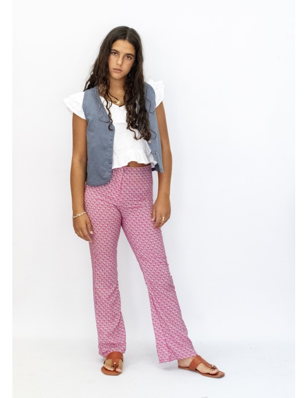PANTALON CAMPANA ABANICOS ROSA