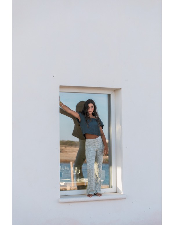 PANTALON CAMPANA ABANICOS VERDE