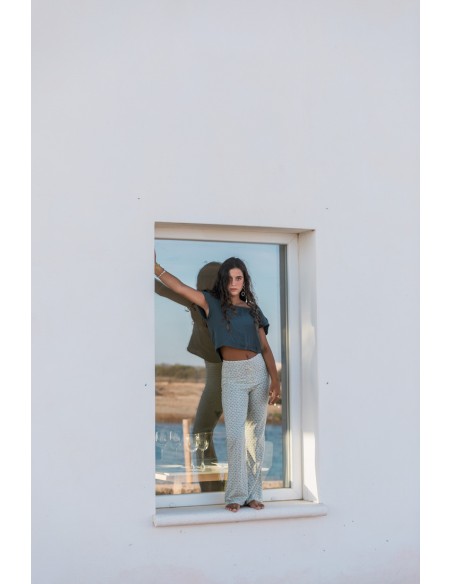 PANTALON CAMPANA ABANICOS VERDE