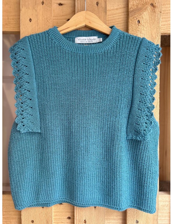 Chaleco punto azul | Moda juvenil niñas | Dímelo Hilando
