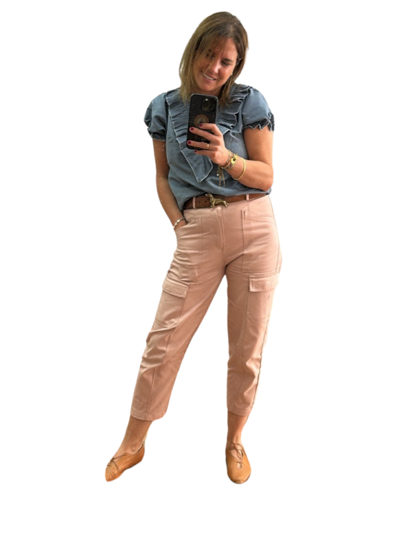 PANTALON JEAN CARGO ROSA EMPOLVADO