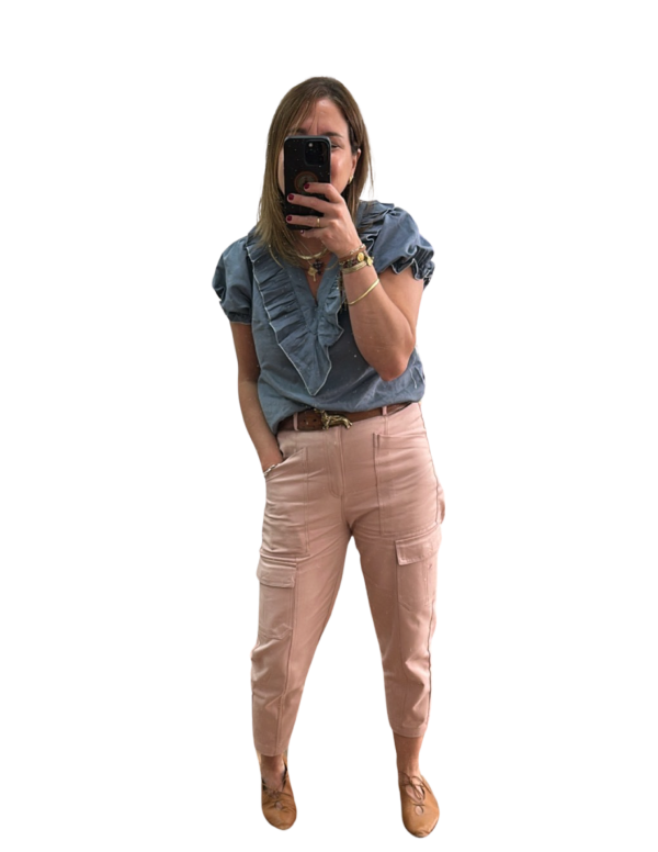PANTALON JEAN CARGO ROSA EMPOLVADO
