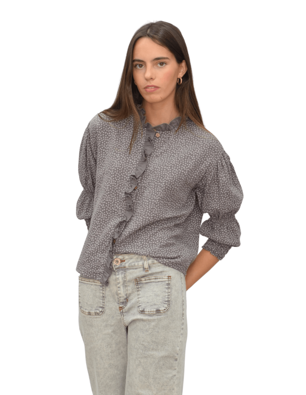 Blusa Volantes Corazones gris - Dímelo Hilando