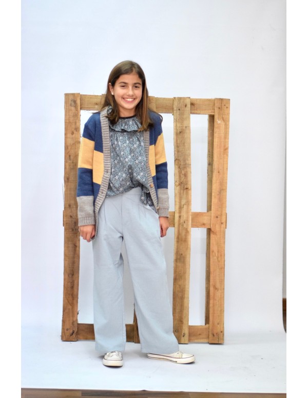 Chaqueta niña Tricolor azul y mostaza - Dímelo Hilando