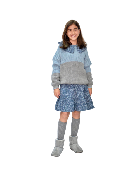 Jersey niña Bicolor gris y agua - Dímelo Hilando