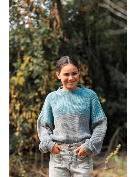 Jersey niña Bicolor gris y agua - Dímelo Hilando