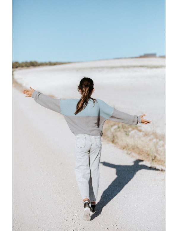 Jersey niña Bicolor gris y agua - Dímelo Hilando
