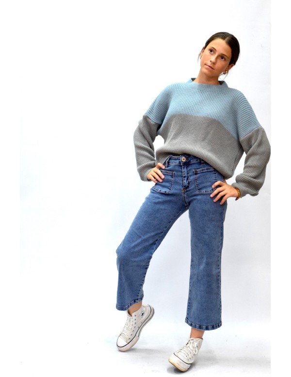 Jersey Bicolor gris y agua - Dímelo Hilando 2