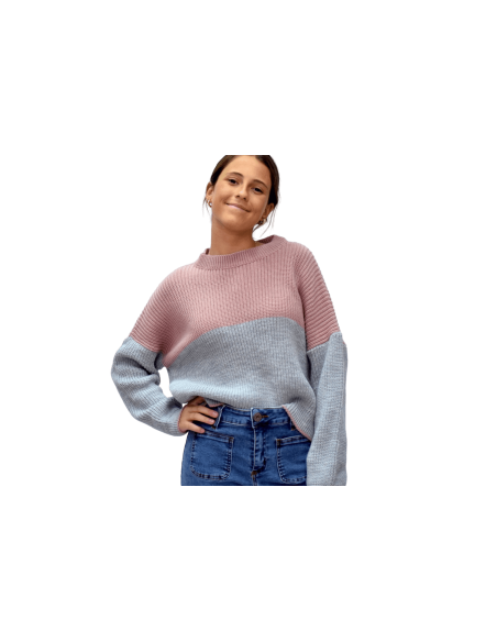Jersey Bicolor gris y rosa - Dímelo Hilando