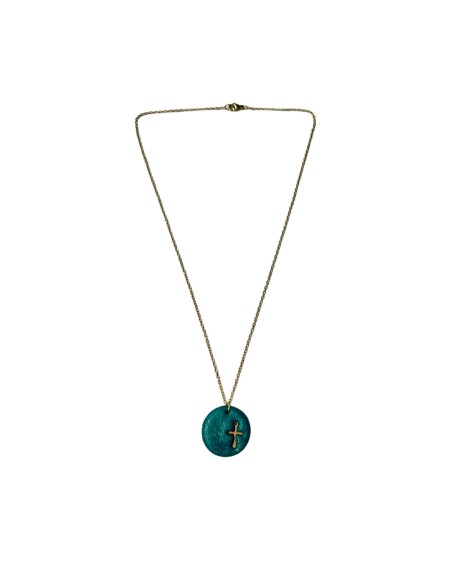 COLGANTE ARCILLA REDONDO CON CRUZ