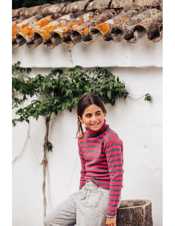 Jersey niña Cuello Vuelto Rayas gris y rosa - Dímelo Hilando 2