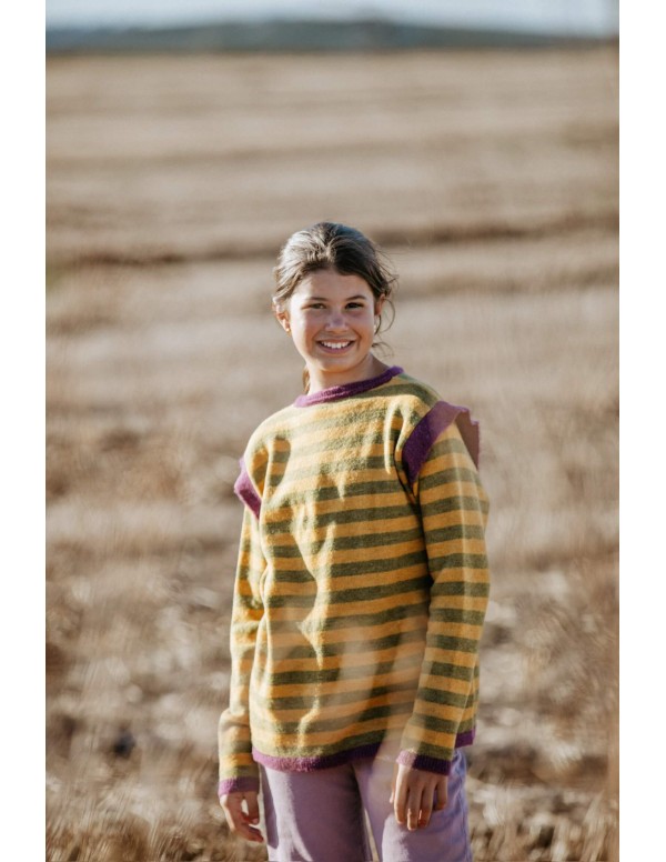 Jersey niña Rayas color mostaza y verde - Dímelo Hilando 2