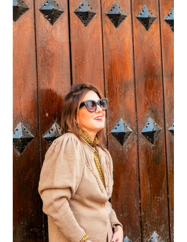 Chaqueta punto beige abullonada mujer - Dímelo Hilando