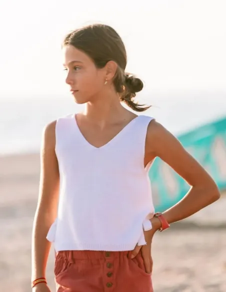 CHALECO PICO LAZOS BLANCO NIÑA/TEEN