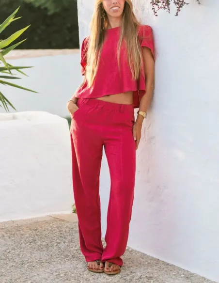 PANTALÓN LINO FLUIDO FUCSIA CHICA/WOMAN