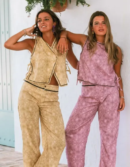 PANTALÓN TYE DYE LISO MOSTAZA