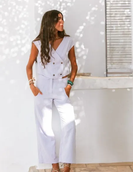 PANTALON GASA RAYAS MALVA