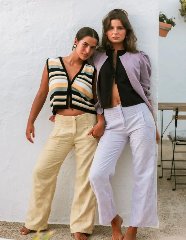 PANTALON GASA RAYAS MALVA