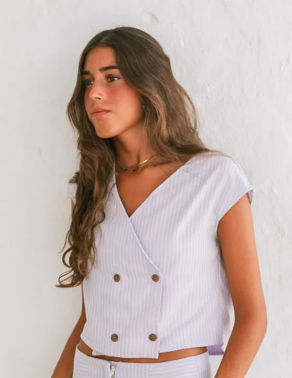 CHALECO GASA RAYAS MALVA 2