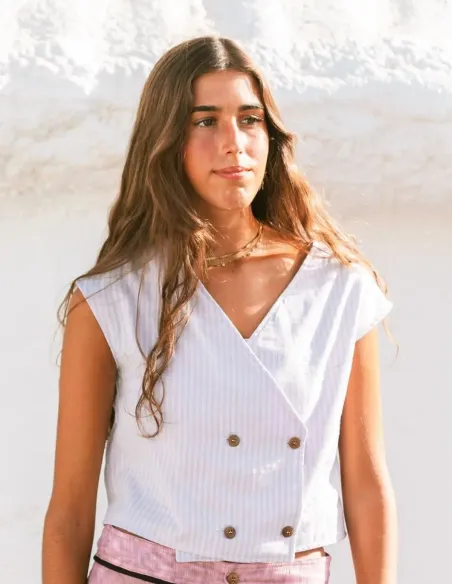 CHALECO GASA RAYAS MALVA