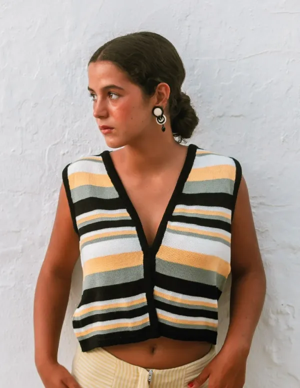 CHALECO RAYAS MOSTAZA CHICA/WOMAN